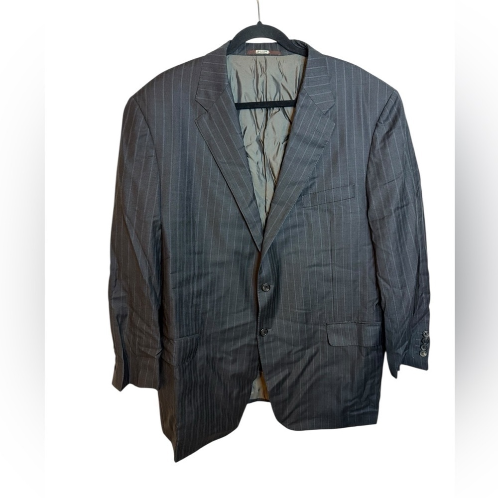 Hickey Freeman gray and Blue Striped Worsted Wool Astor Sports Coat